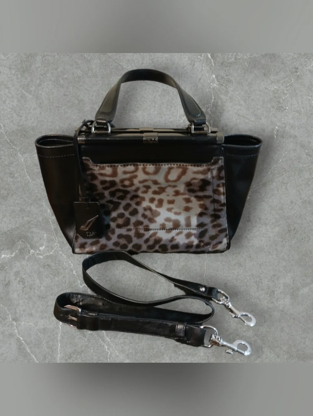 Diane Von Furstenberg Leopard Print Satchel in Gray and Black